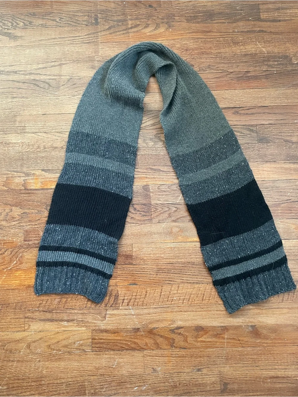 Vintage Handmade  Black and Gray Knit Scarf